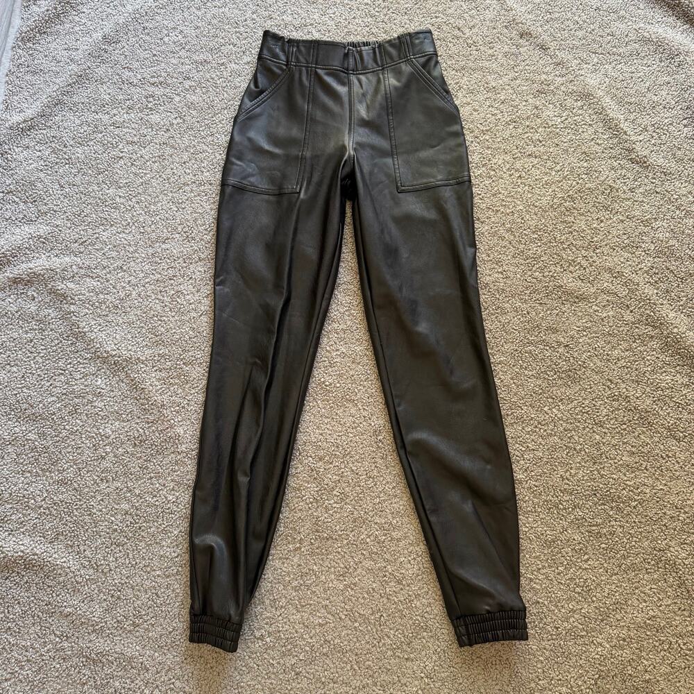 Spanx Women’s Faux Leather Vegan Black Jogger Pants Size XS